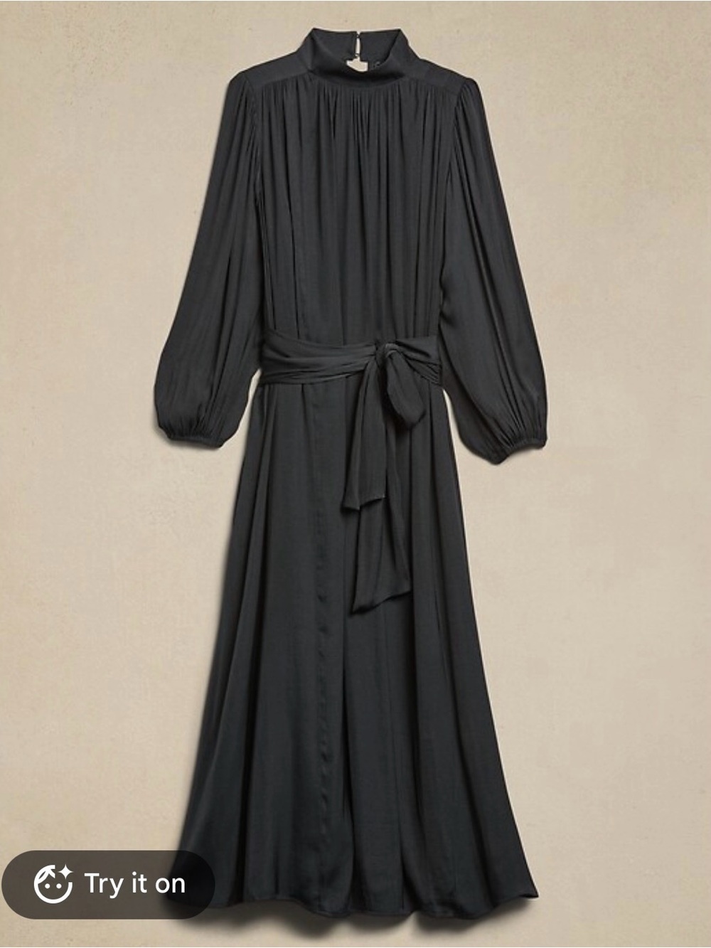 Banana Republic Black Long-Sleeve Maxi Dress with Self-Tie Waist